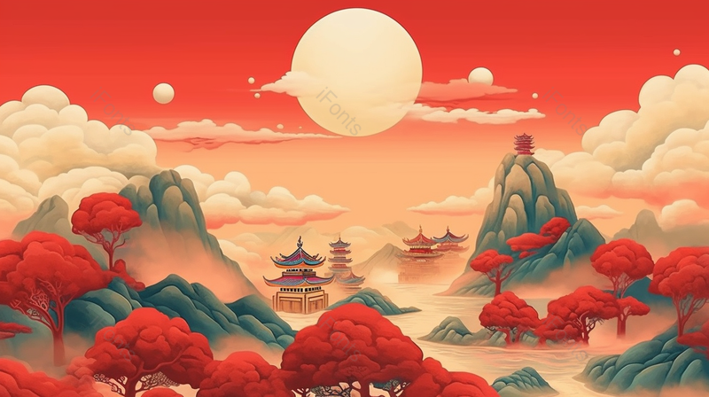 月亮下的山脉建筑,插画/手绘图,插画/手绘图库,插画/手绘图下载,插画/手绘